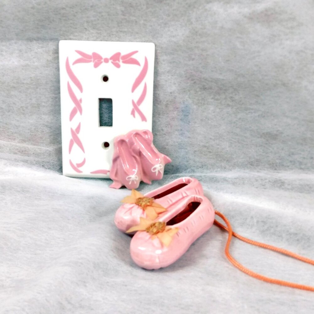 Vintage 80's Ceramic Ballerina Single Light Switch and Ballet Slippers